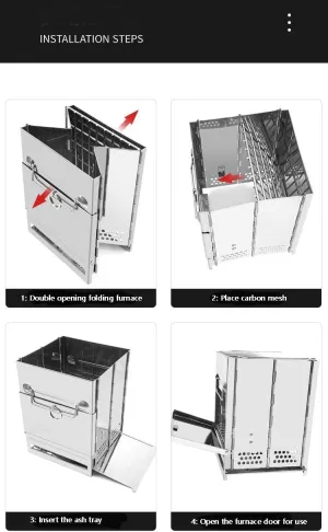 Wood Burning Camp Stove Foldable Stainless Steel Outdoor Stove Cooking with Carry Bag,for Outdoor Cooking Picnic Hiking BBQ (XL)