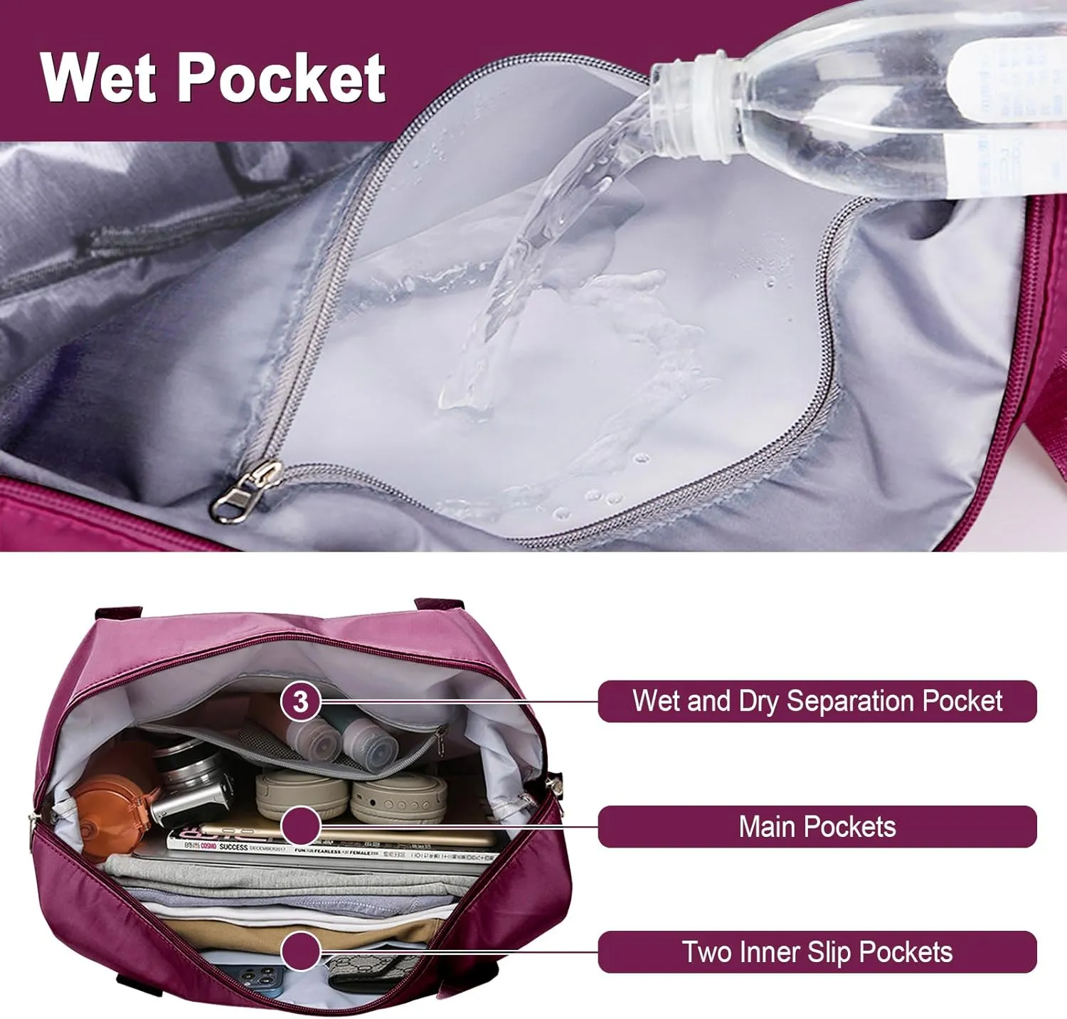 WOOMADA Foldable Travel Duffel, Weekender & Carry-On Bag with Expandable Space