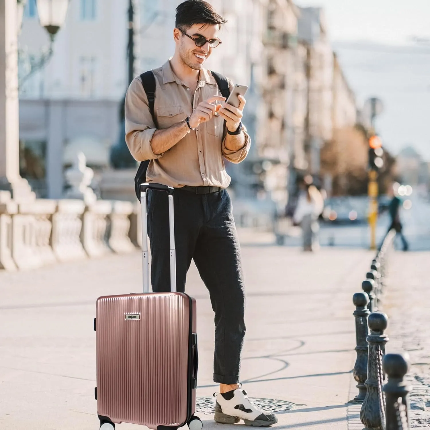 World Traveler Dejuno Monarch Lightweight Hardside Polycarbonate Expandable Spinner Luggage with TSA Lock, Rose Gold, 3-Piece Set