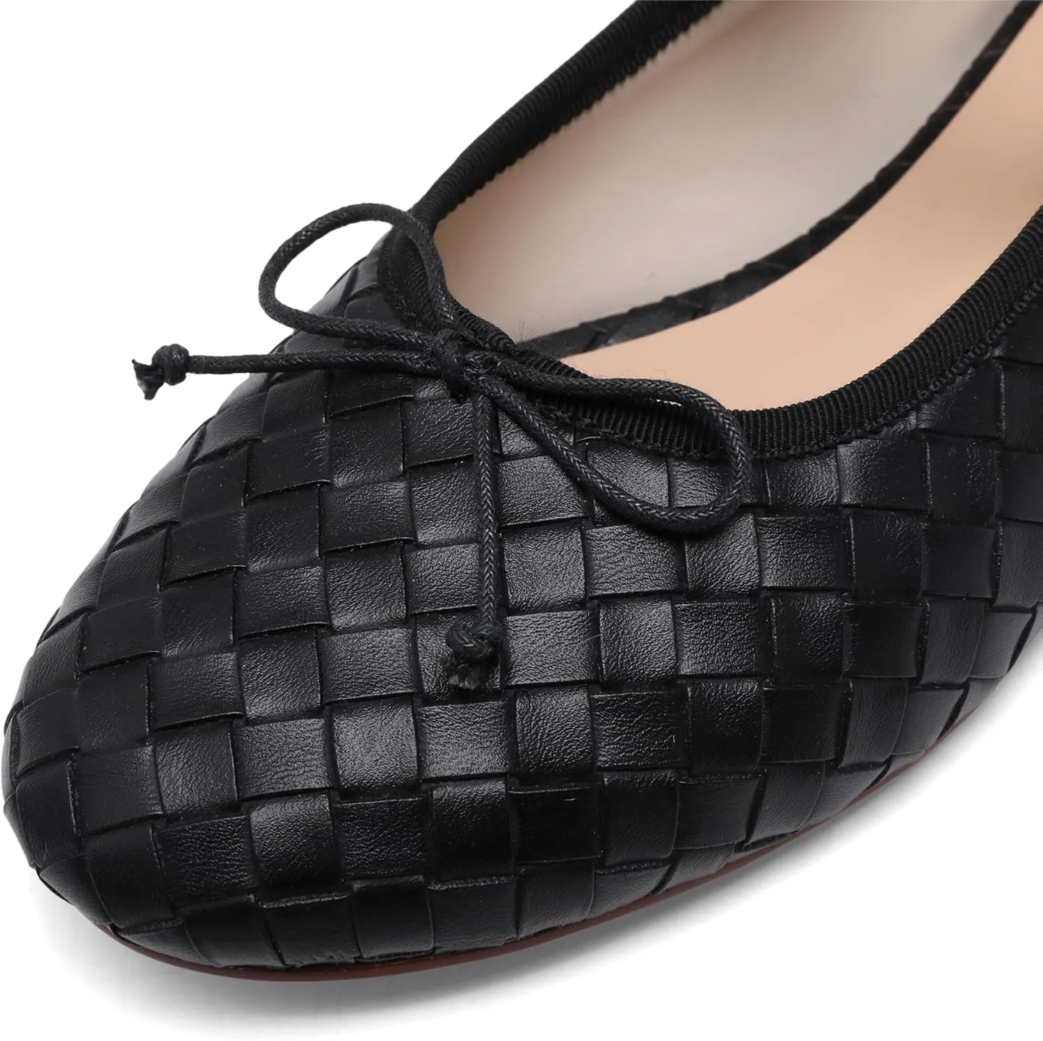 Woven Ballet Flats for Women Almond Toe Mary Jane Flats Stretch Band Bow Ballerina Shoes