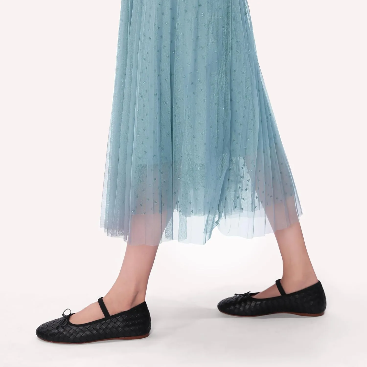 Woven Ballet Flats for Women Almond Toe Mary Jane Flats Stretch Band Bow Ballerina Shoes