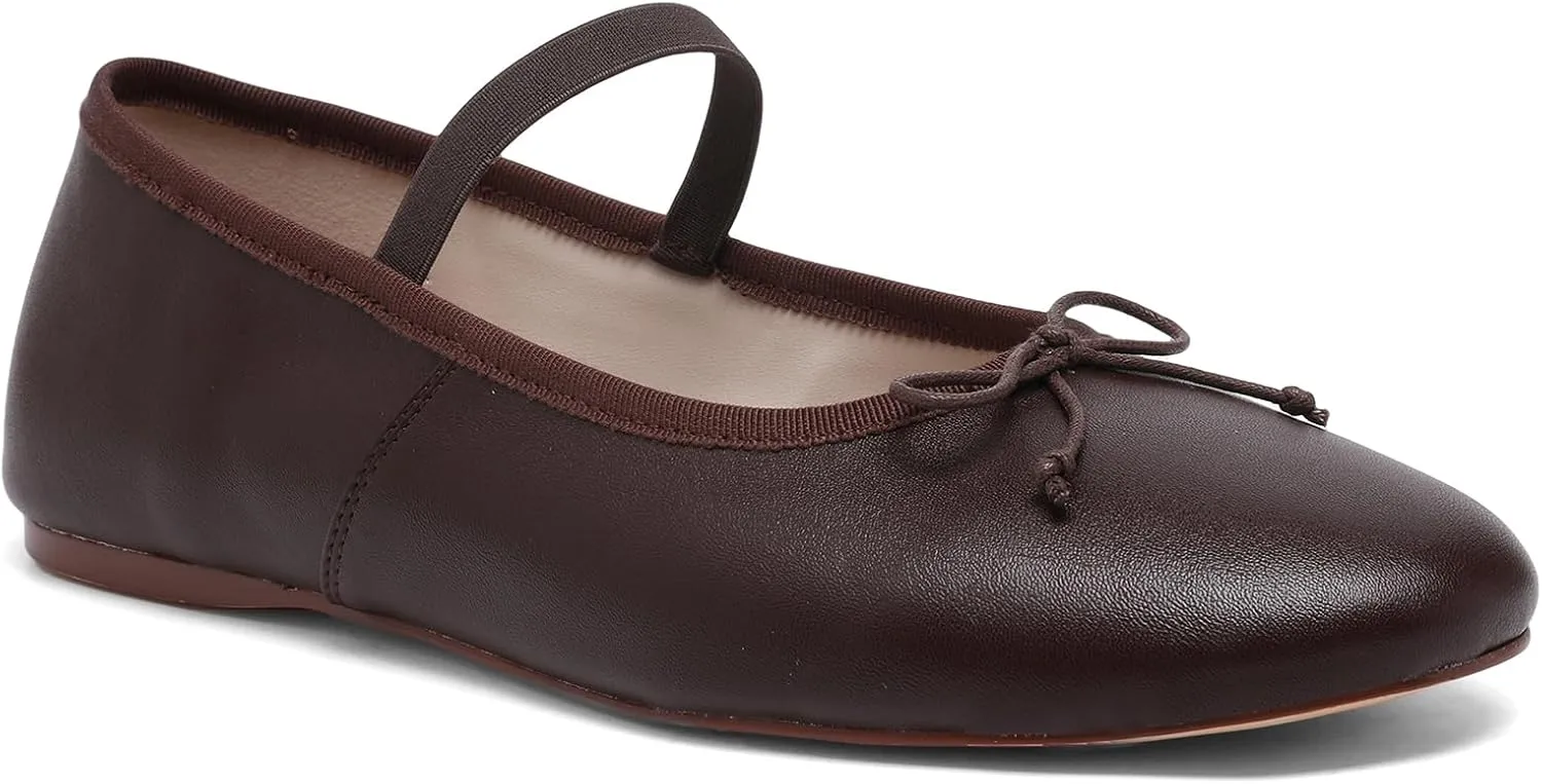 Woven Ballet Flats for Women Almond Toe Mary Jane Flats Stretch Band Bow Ballerina Shoes
