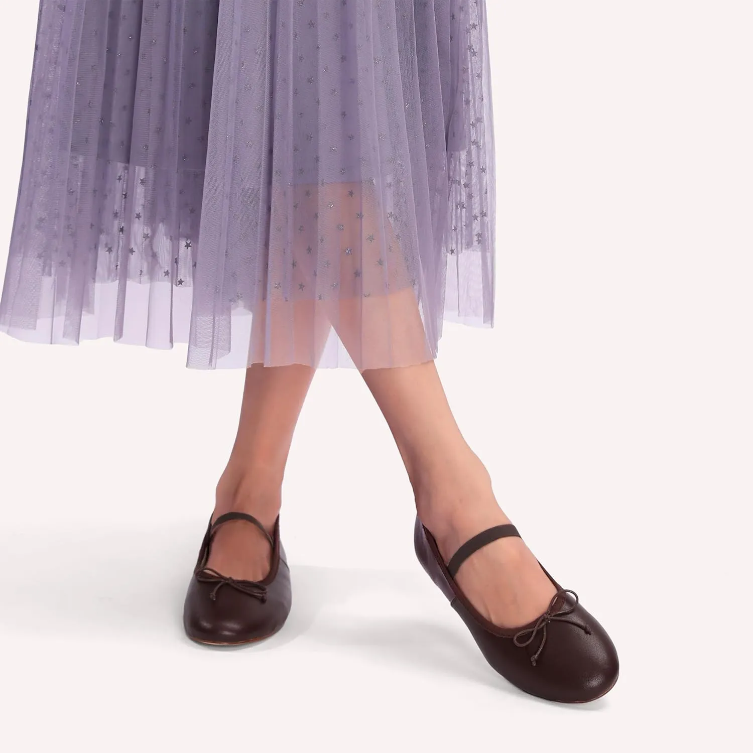 Woven Ballet Flats for Women Almond Toe Mary Jane Flats Stretch Band Bow Ballerina Shoes