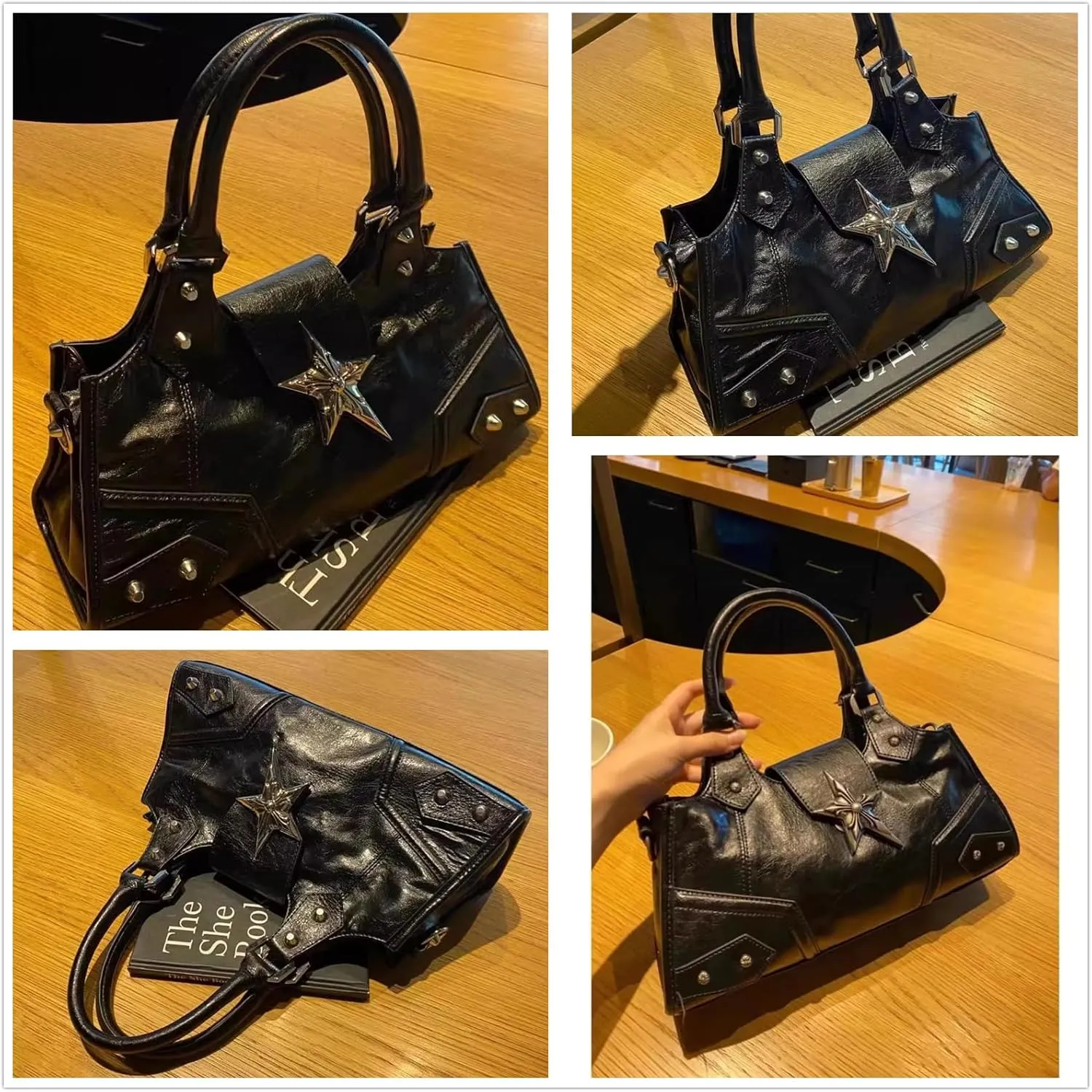 Y2K Punk Bag Girls, Sourpuss Gothic Tote Handbag Star Purse Cool Style Trendy Women Shoulder Purse Rock Fashion