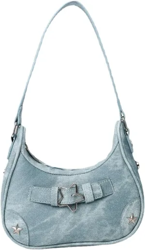 Y2k Women's Handbags Stars Sling Bags Vintage Korean Shoulder Bag Cool Girls Canvas Small Shoulder Bags Chain Tote Purses (blue)