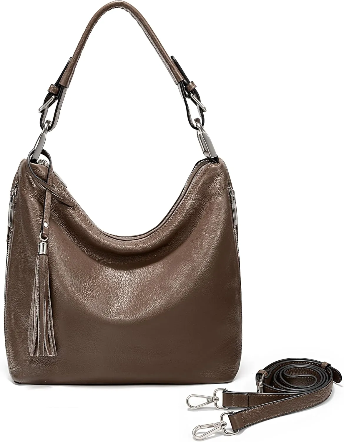 YALUXE Women's Genuine Leather Hobo Handbags Purses Shoulder Bags Cross-body Bags with Double Zippered Pockets