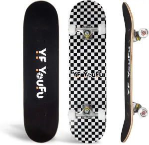 YF youfu Complete Skateboards, 31 inch Pro Skateboard for Boys/Girls/Youth/Adults, Tricks Skate Board for Beginners & Pro, Double Kick 7 Layer Canadian Maple Wood Concave Skateboard