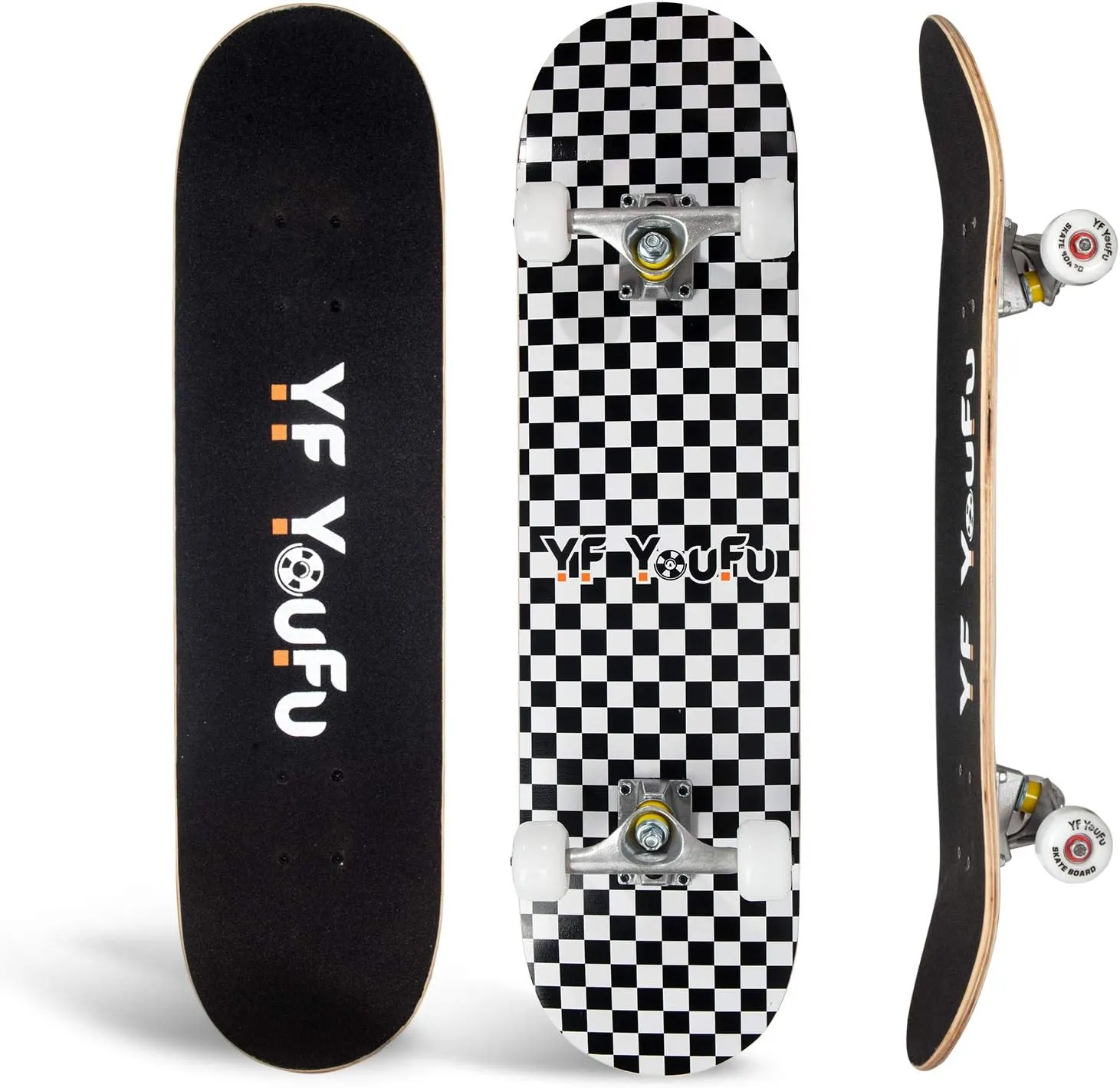YF youfu Complete Skateboards, 31 inch Pro Skateboard for Boys/Girls/Youth/Adults, Tricks Skate Board for Beginners & Pro, Double Kick 7 Layer Canadian Maple Wood Concave Skateboard