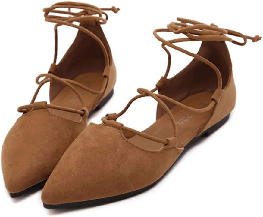 YIBLBOX Womens Sandal Pointy Toe Ankle Strap Wrap Ballet Flats Lace Up Wedding Party Sandals