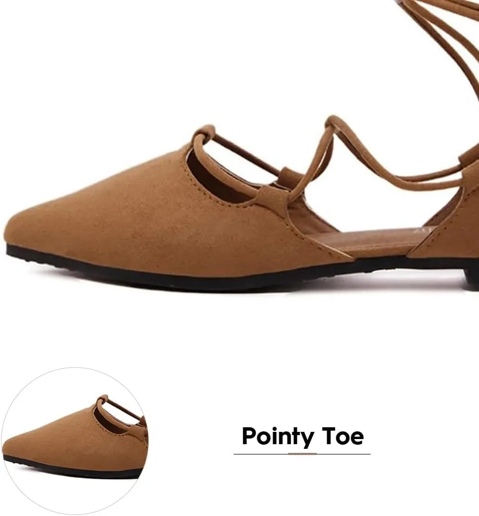 YIBLBOX Womens Sandal Pointy Toe Ankle Strap Wrap Ballet Flats Lace Up Wedding Party Sandals