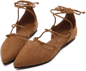 YIBLBOX Womens Sandal Pointy Toe Ankle Strap Wrap Ballet Flats Lace Up Wedding Party Sandals