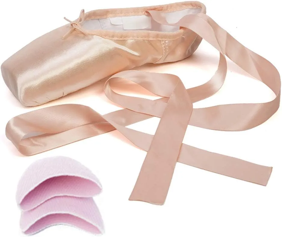 YKXLM Ballet Point Shoes for Girls Professional Satin/Canvas Ballet Slipper Dance Shoe for Girls and Women Practice Ballet Pointe Shoes WIith Ribbon and Toe Pads,Model TJ-ZJBL