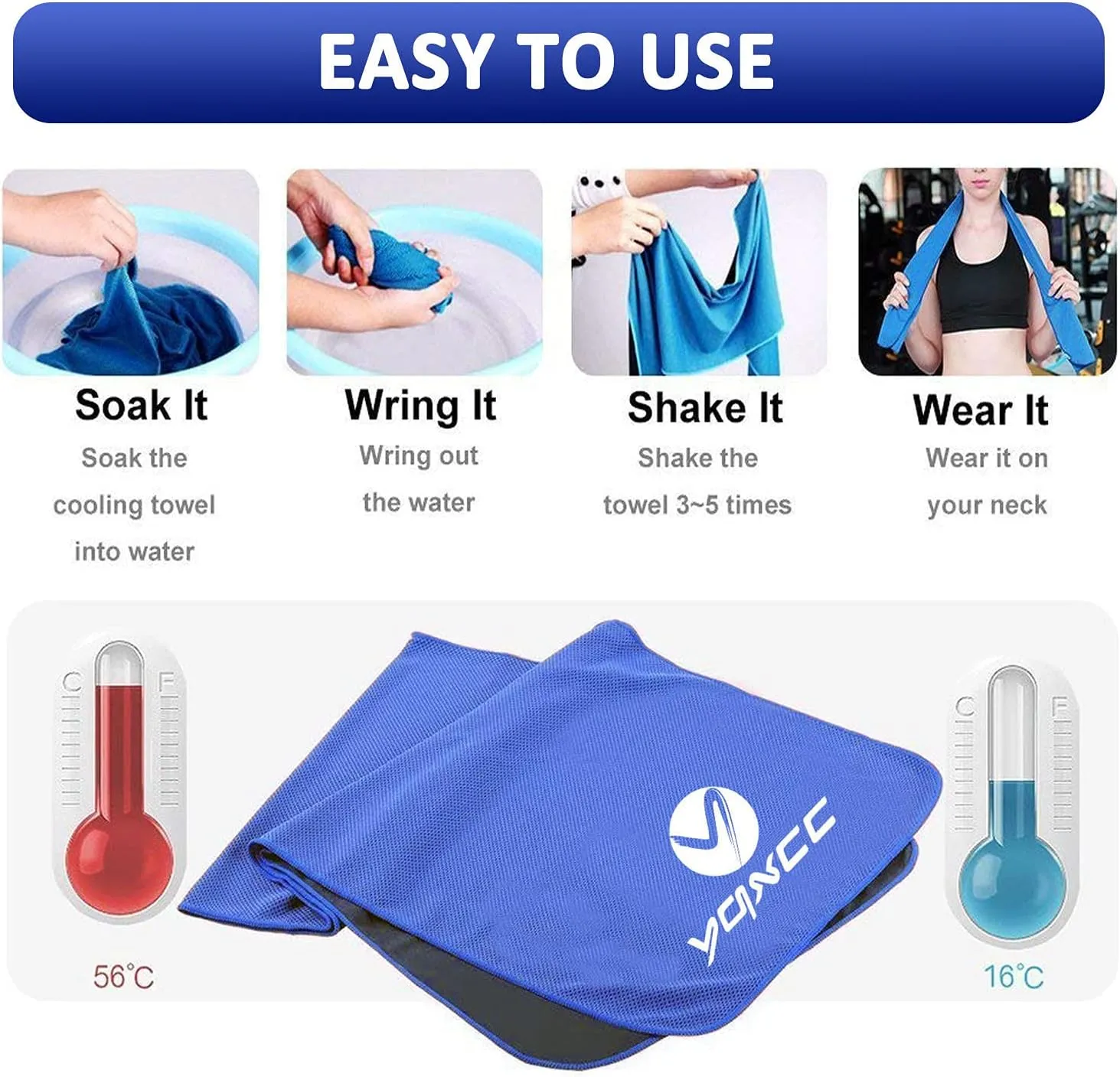 YQXCC 4 Pack Cooling Towel (47"x12") Ice Towel for Neck, Microfiber Cool Towel, Soft Breathable Chilly Towel for Yoga, Sports, Golf, Gym, Camping, Running, Fitness, Workout & More Activities