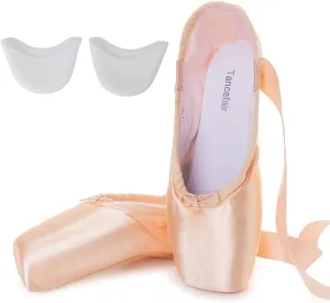 YUDESEN Professional Ballet Pointe Shoes for Women Girls Stain Dance Shoes with Sewed Ribbon and Silicone Toe Pads