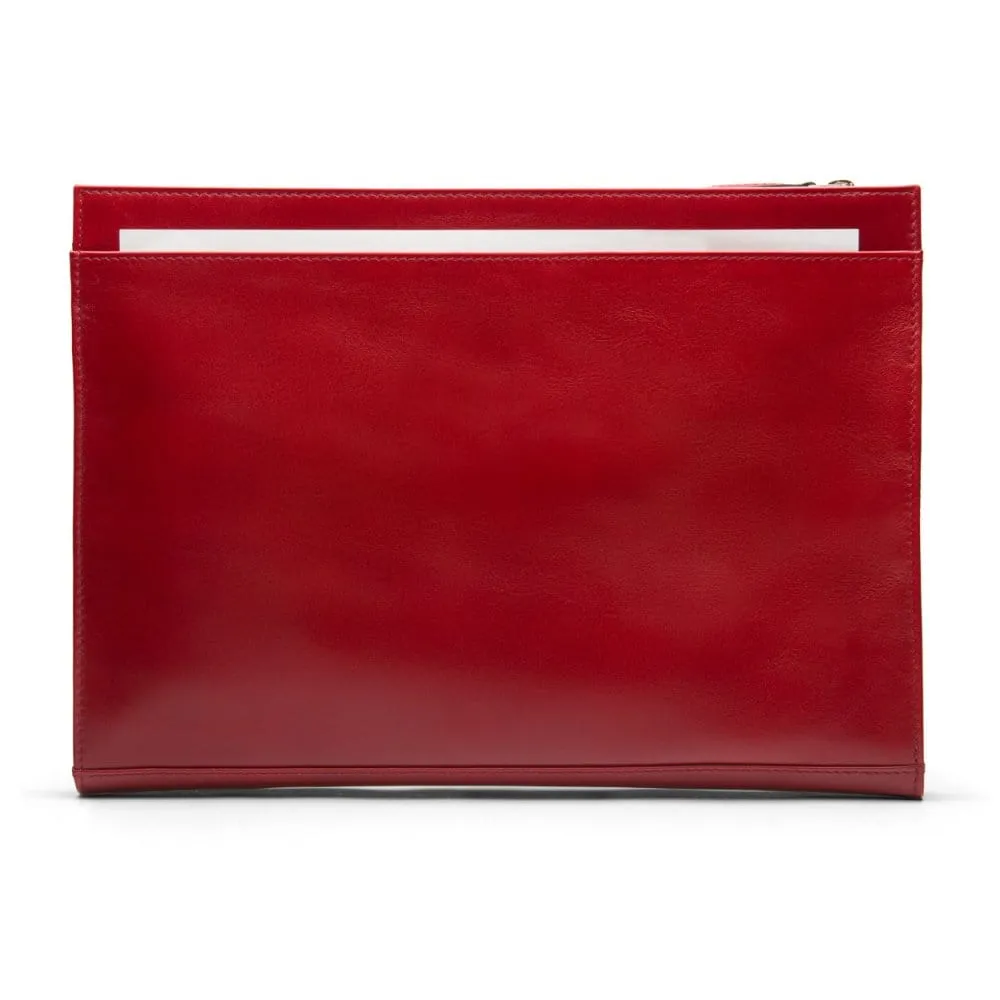 Zip Top Leather Folder - Red