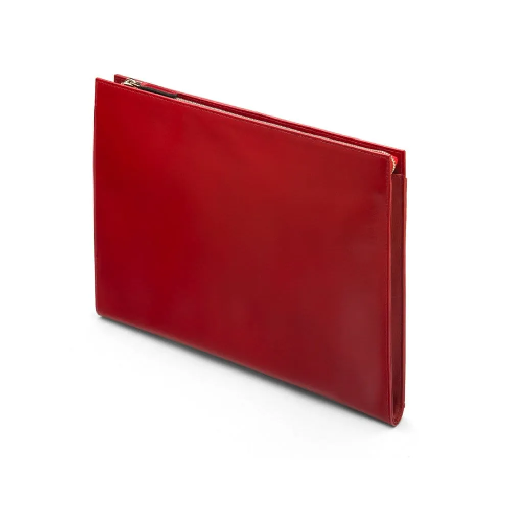 Zip Top Leather Folder - Red