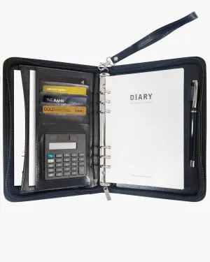 Zippered Leather Business Portfolio Padfolio with A5 Size Binder Paper– 3 Colors Available